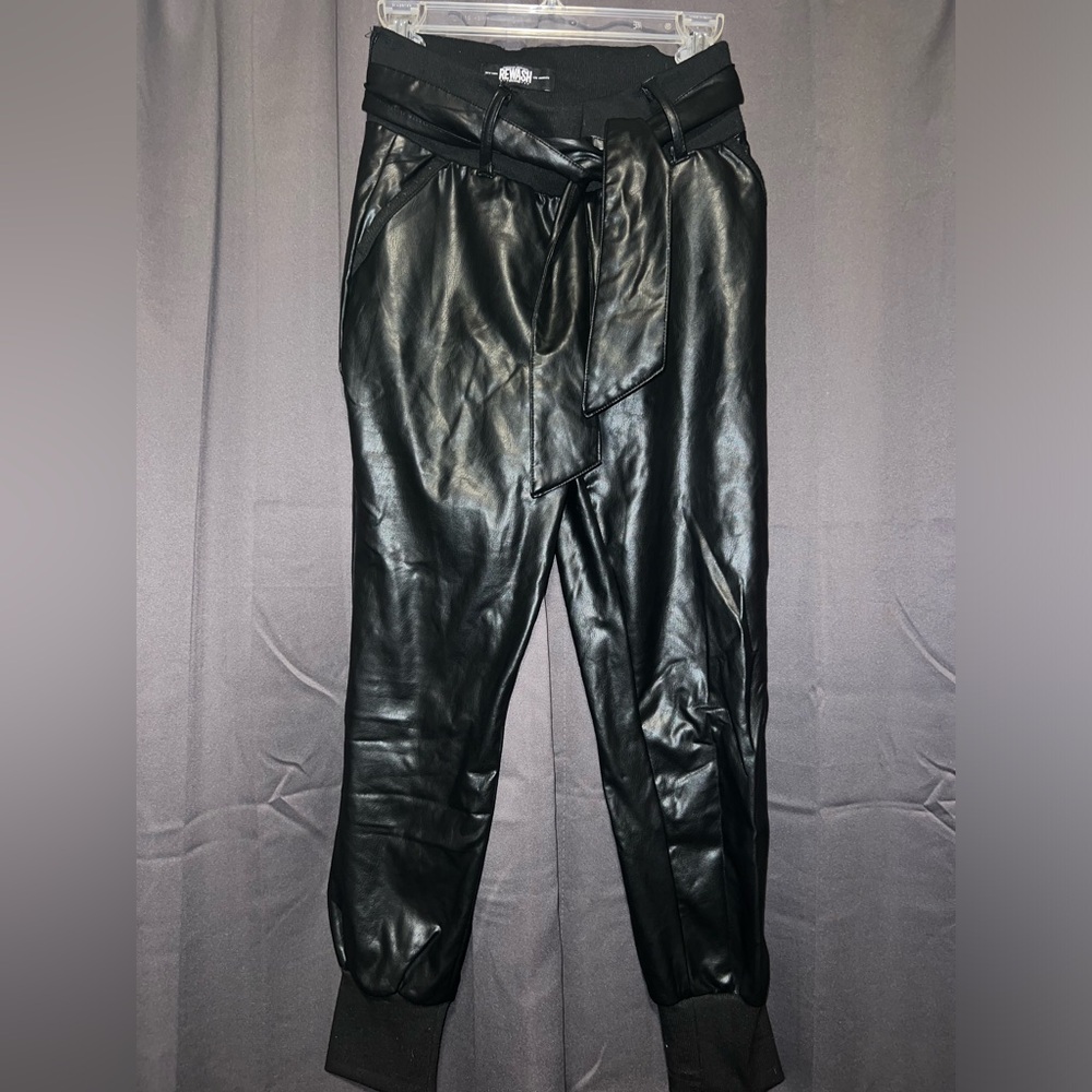 Black Leather Joggers